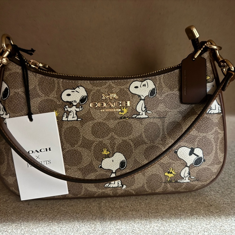 Coach Brown Shoulder Bag with Snoopy Print